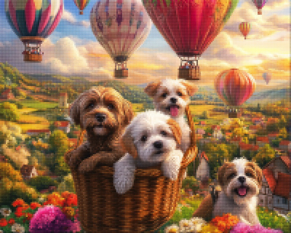 Dogs Relaxing in Hot Air Balloon Basket