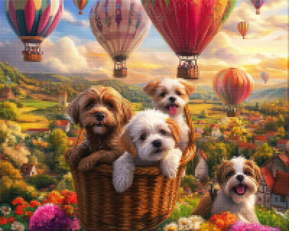 Dogs Relaxing in Hot Air Balloon Basket
