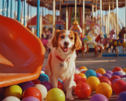 Dog Under Slide with Colorful Balloons