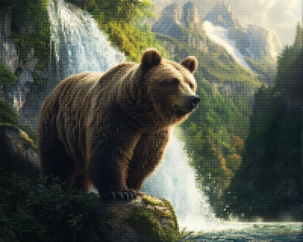 Brown Bear by Waterfall