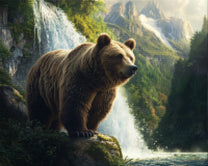 Brown Bear by Waterfall
