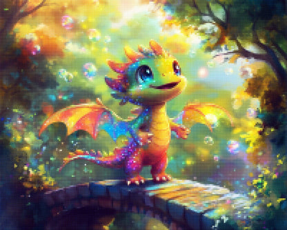 Cute Cartoon Dragon on Rainbow