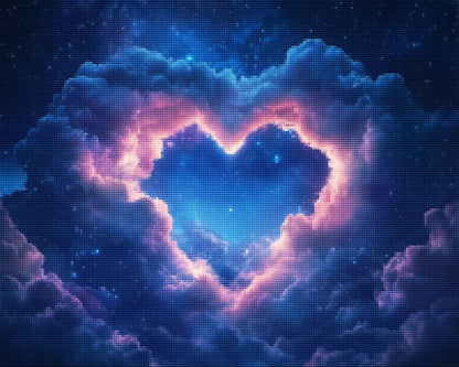 Starry Sky with Heart-Shaped Clouds