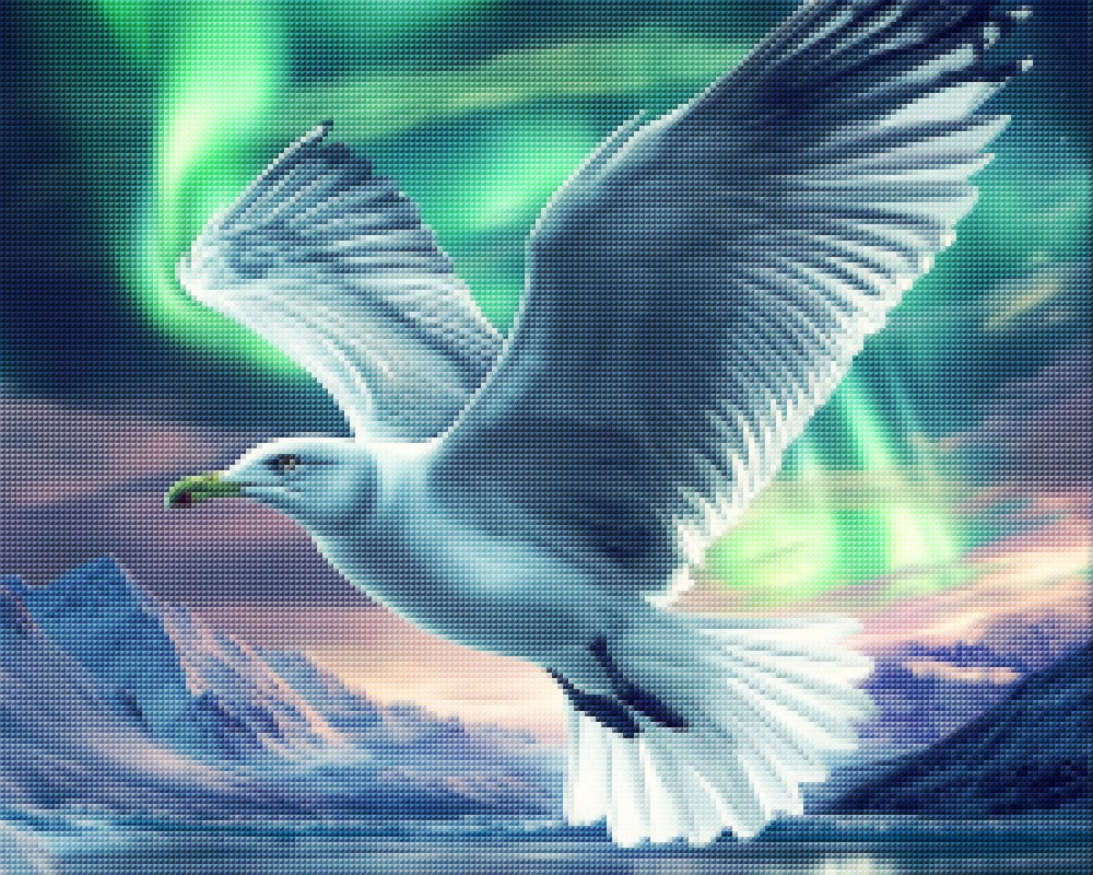 Seagull Under Northern Lights