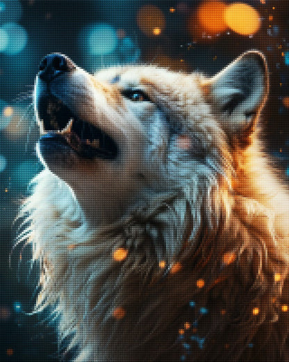 Arctic Wolf Howling at Moon