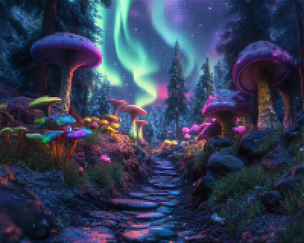 Aurora Trail with Colorful Mushrooms
