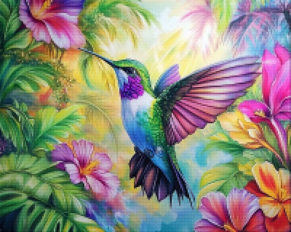 Hummingbird Near Tropical Flowers