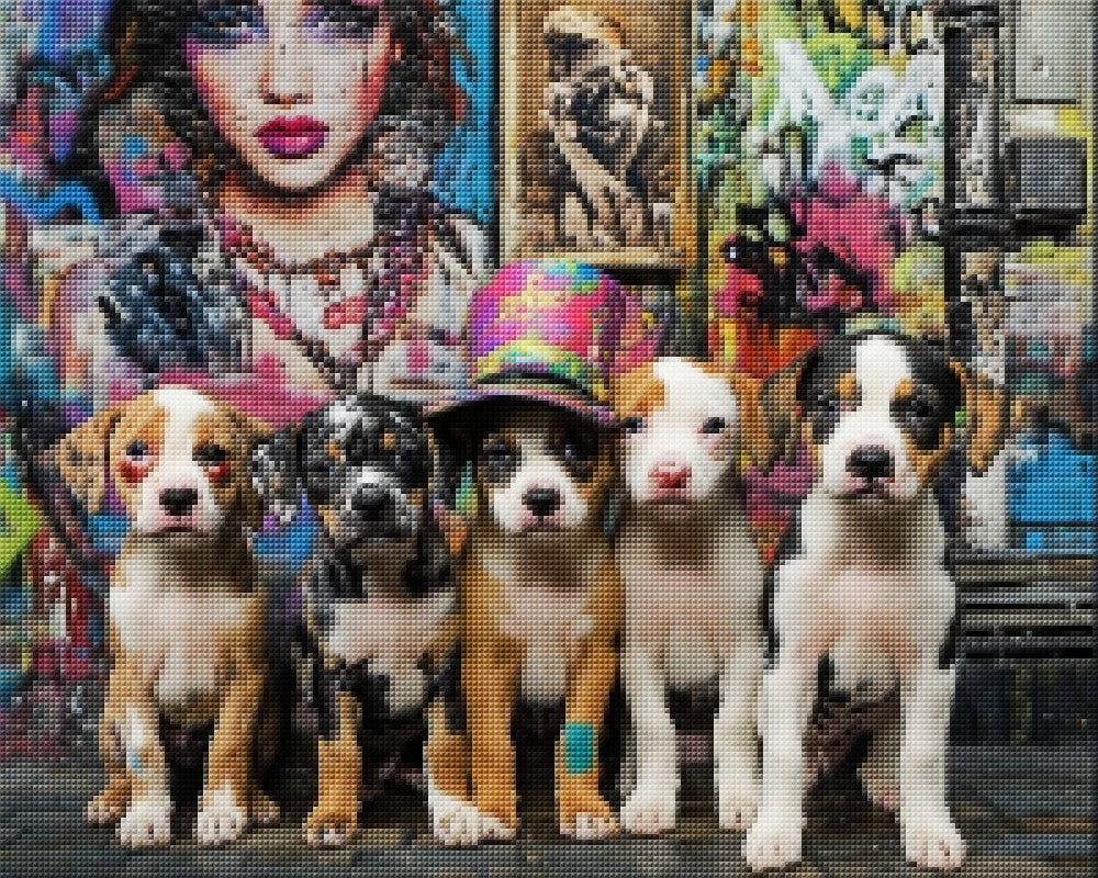Puppies in Front of Graffiti Wall