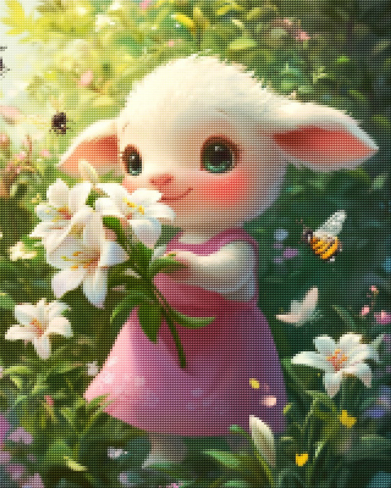 Cartoon Lamb Arranging Lilies