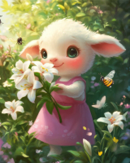 Cartoon Lamb Arranging Lilies