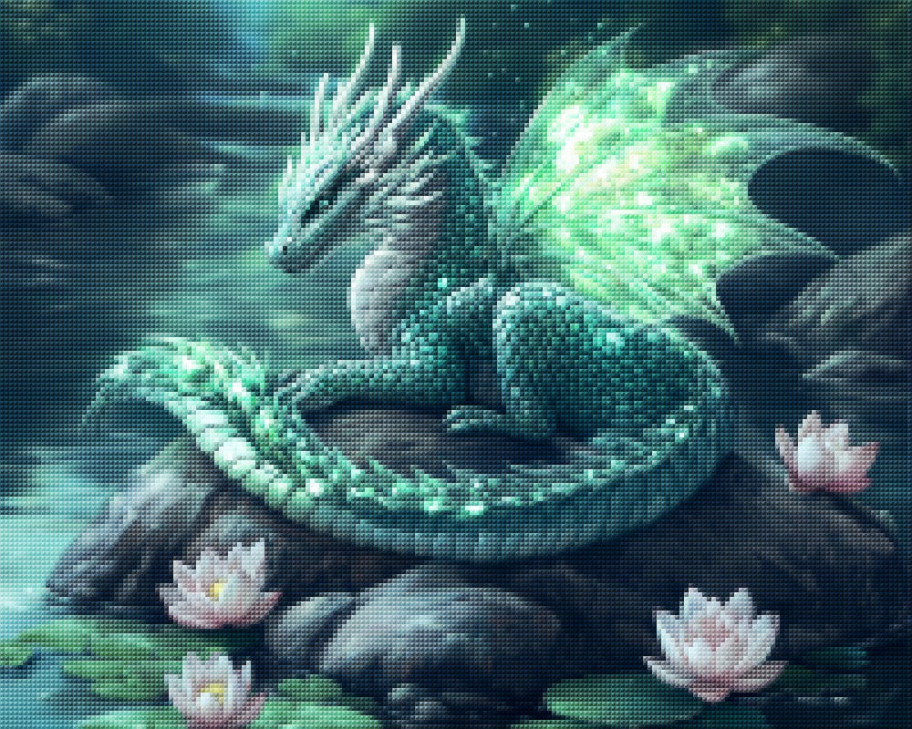 Emerald Dragon Resting on Rock