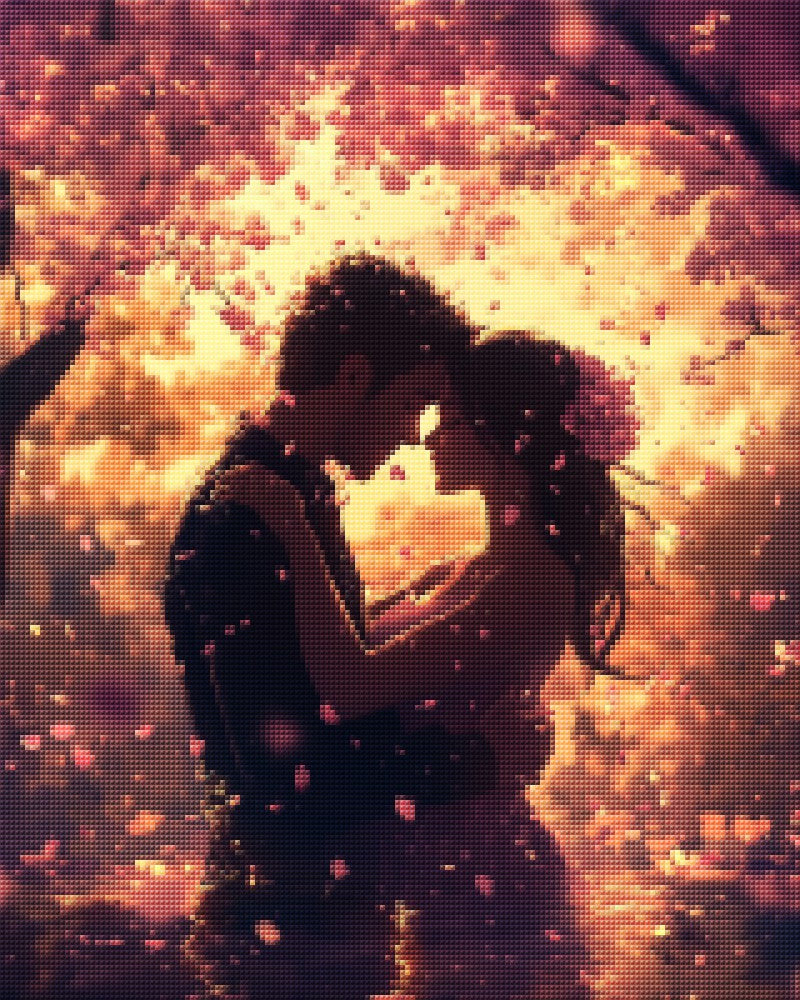 Loving Couple Under Pink Cherry Blossoms