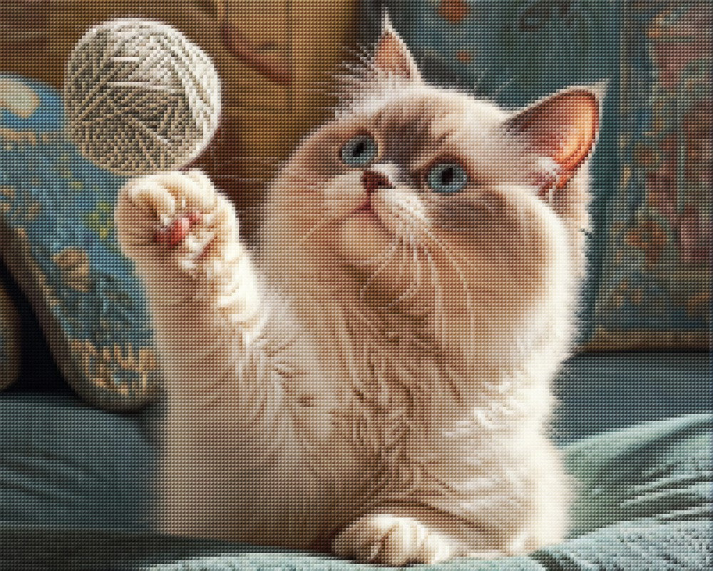 Ragdoll cat grabs a ball