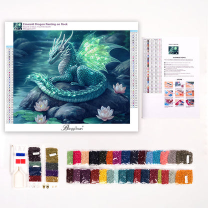 Emerald Dragon Resting on Rock