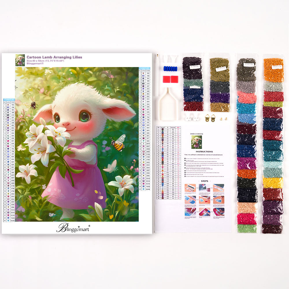 Cartoon Lamb Arranging Lilies