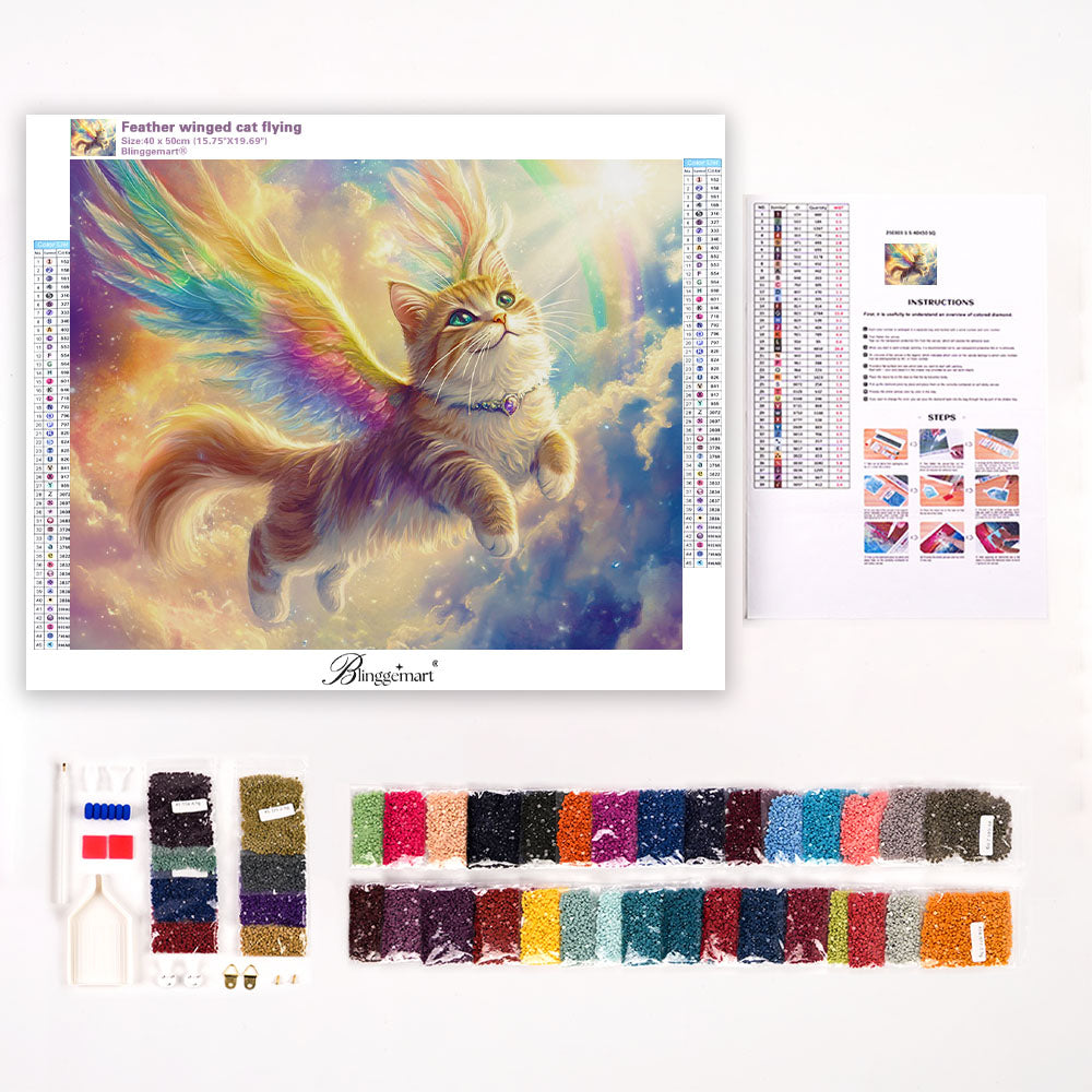 Feather winged cat flying