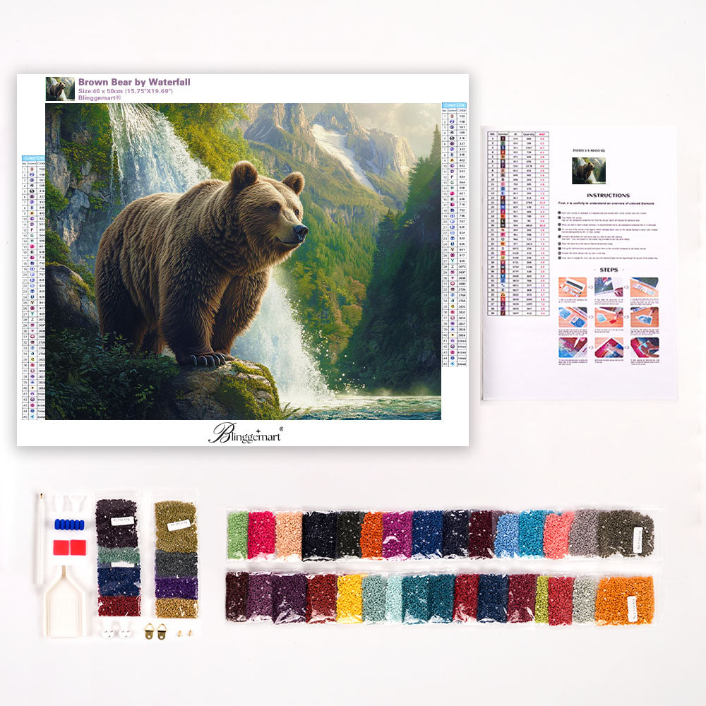 Brown Bear by Waterfall