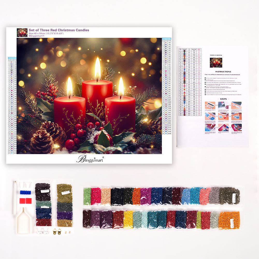Set of Three Red Christmas Candles