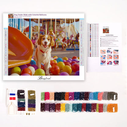 Dog Under Slide with Colorful Balloons