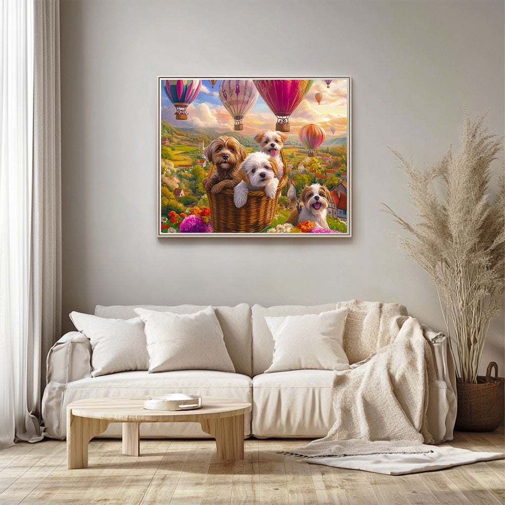 Dogs Relaxing in Hot Air Balloon Basket