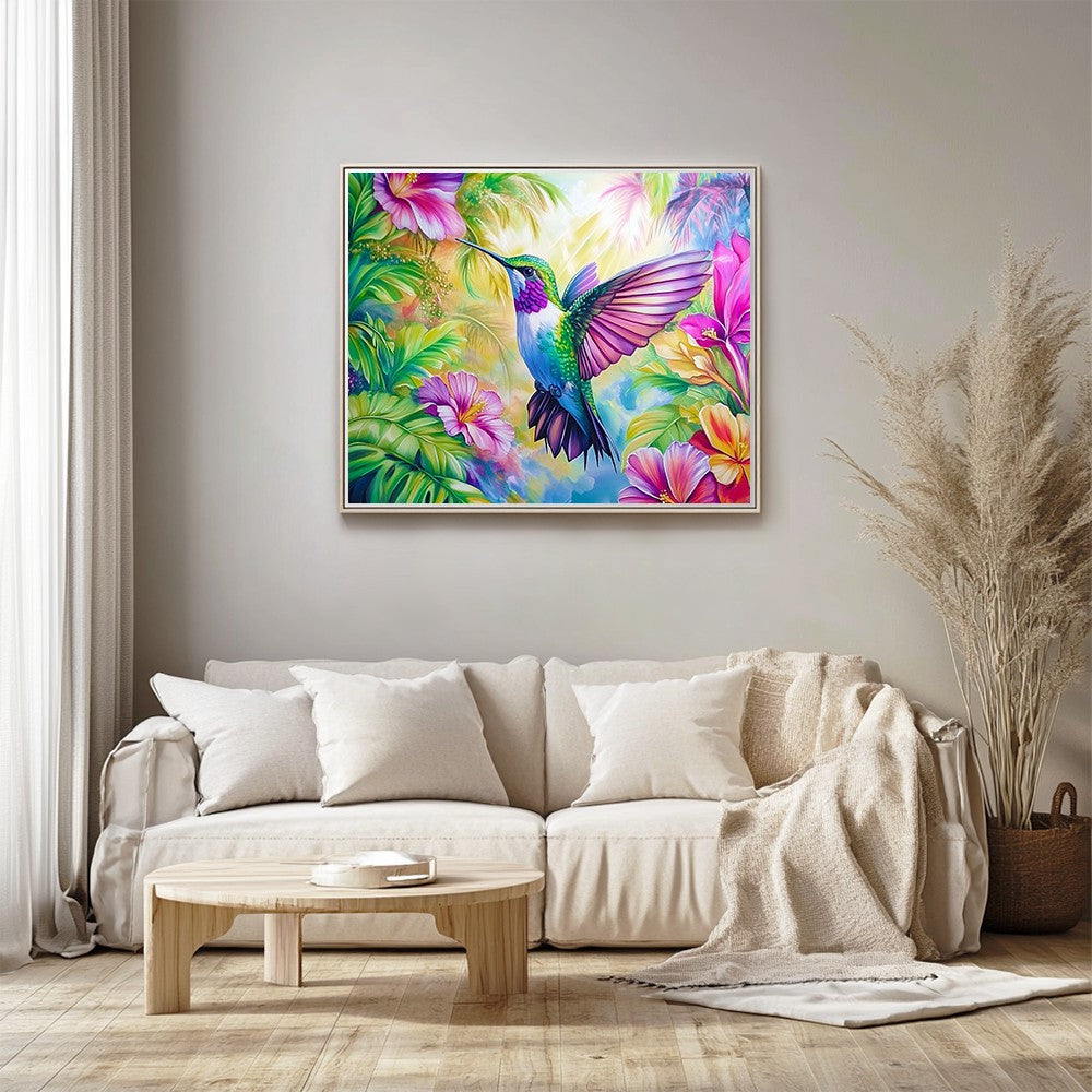 Hummingbird Near Tropical Flowers
