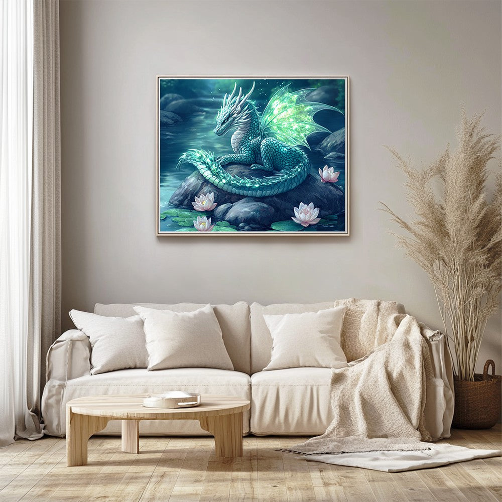 Emerald Dragon Resting on Rock