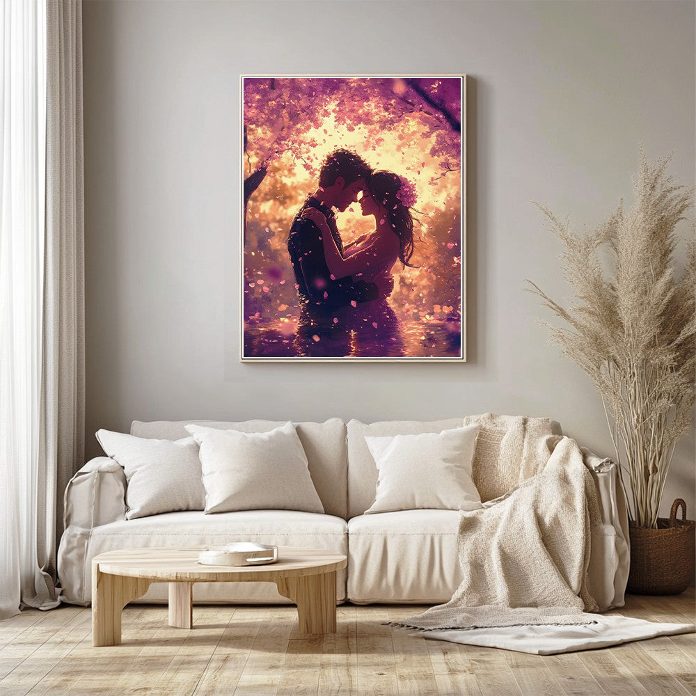 Loving Couple Under Pink Cherry Blossoms
