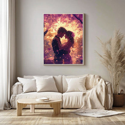 Loving Couple Under Pink Cherry Blossoms