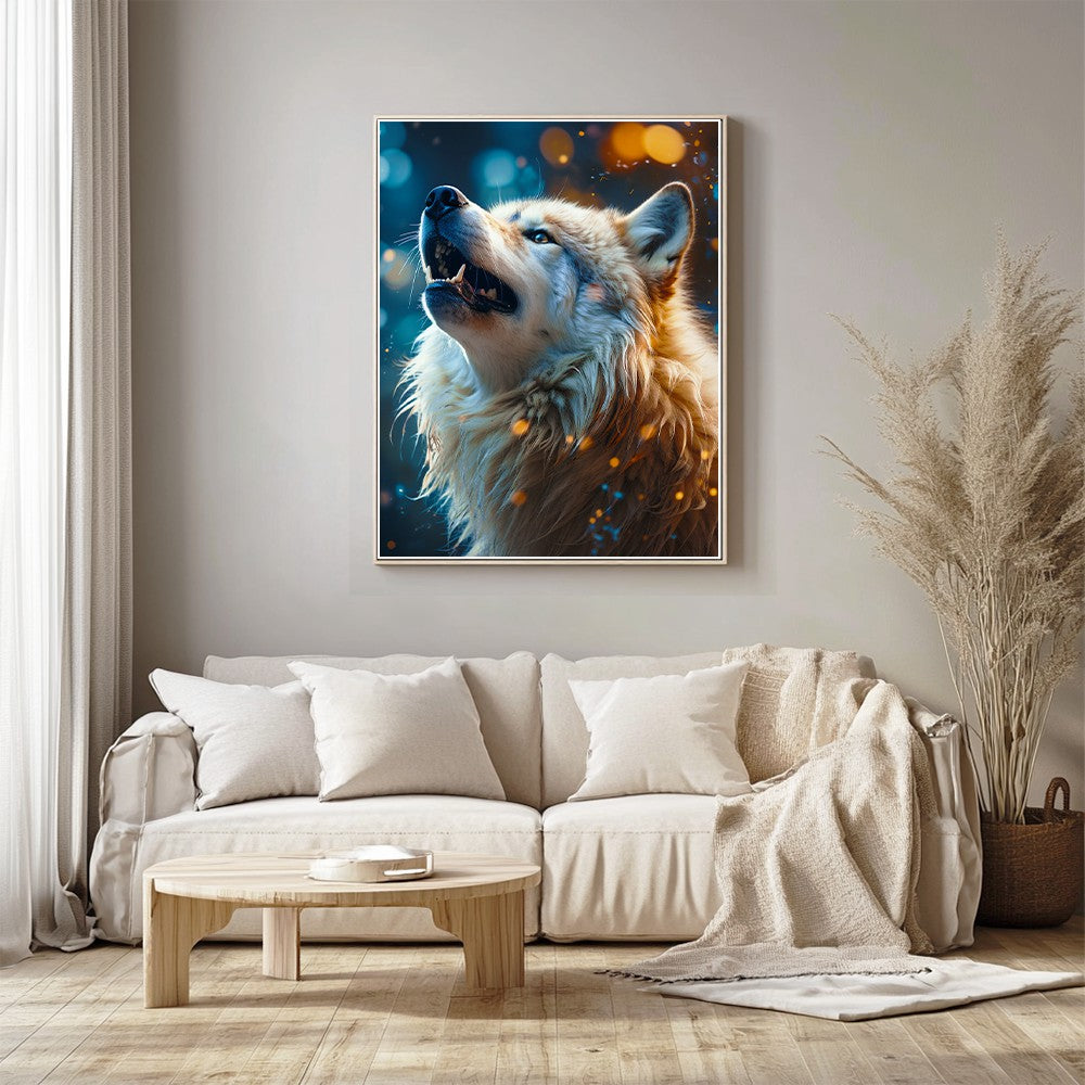 Arctic Wolf Howling at Moon