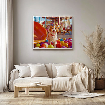 Dog Under Slide with Colorful Balloons