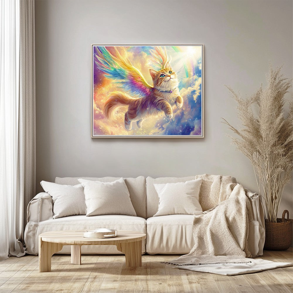 Feather winged cat flying