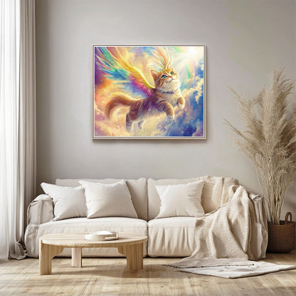Feather winged cat flying