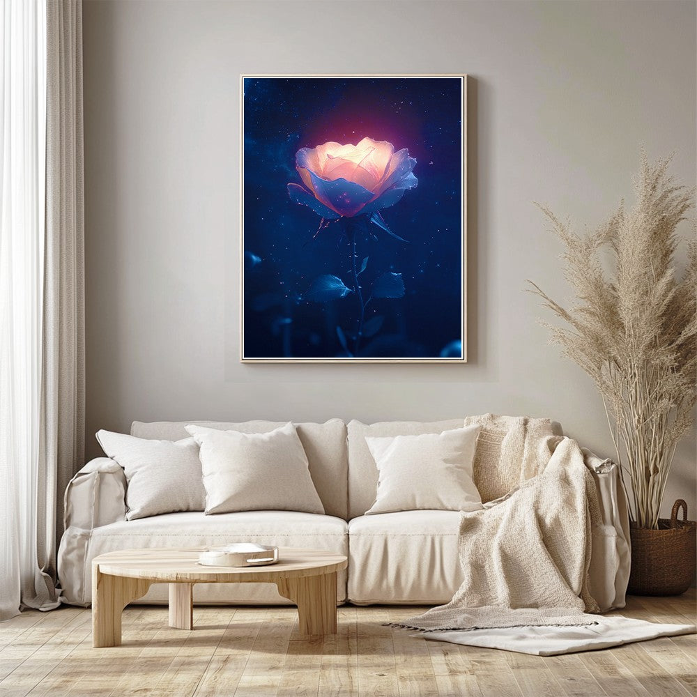 Glowing Rose Under Starry Sky