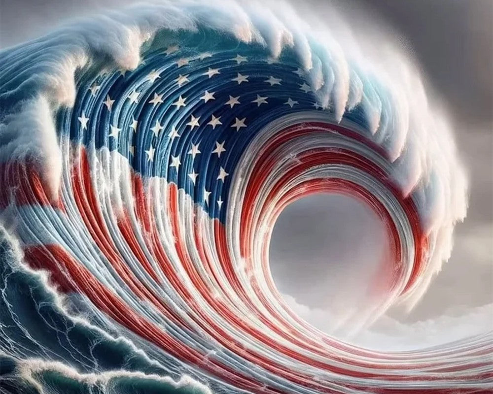 American Flag In Ocean Wave