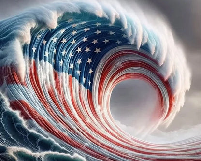 American Flag In Ocean Wave