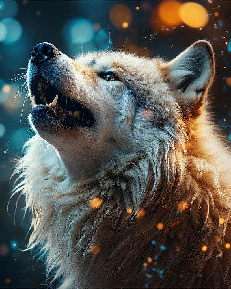 Arctic Wolf Howling at Moon