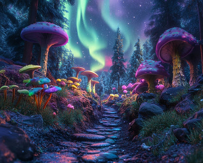 Aurora Trail with Colorful Mushrooms