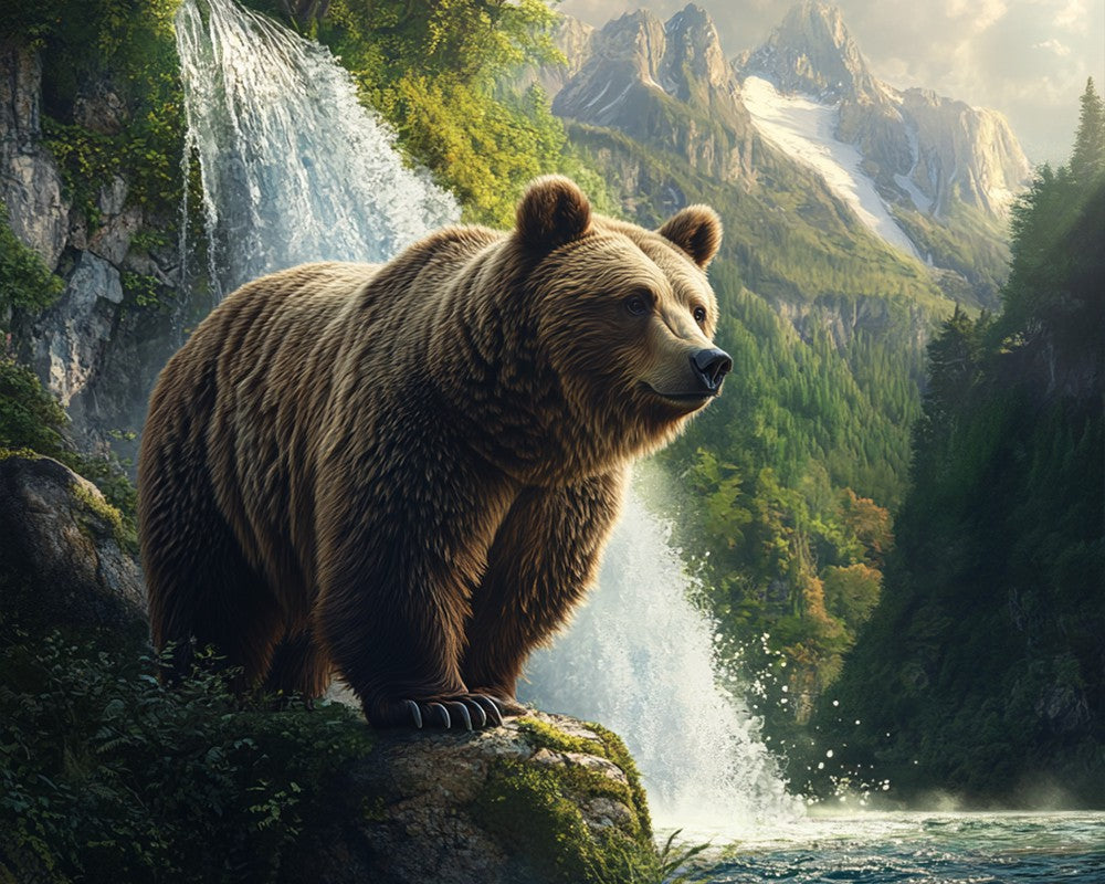 Brown Bear by Waterfall