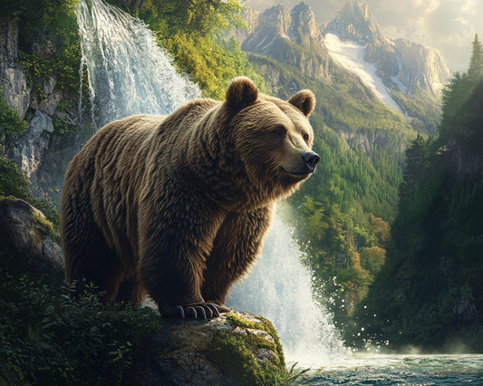 Brown Bear by Waterfall