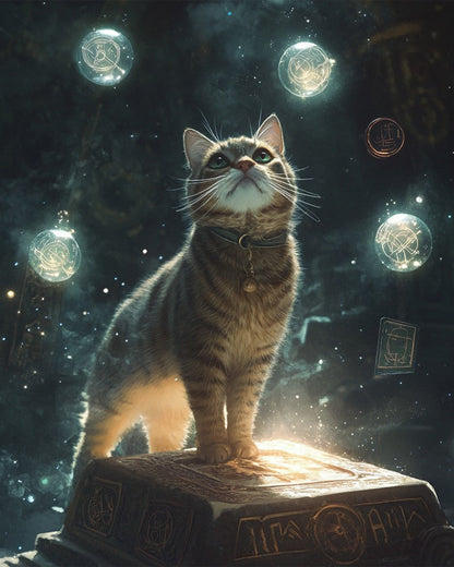Cat on Ancient Magic Altar