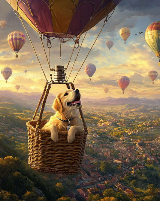 Dog in Hot Air Balloon Basket