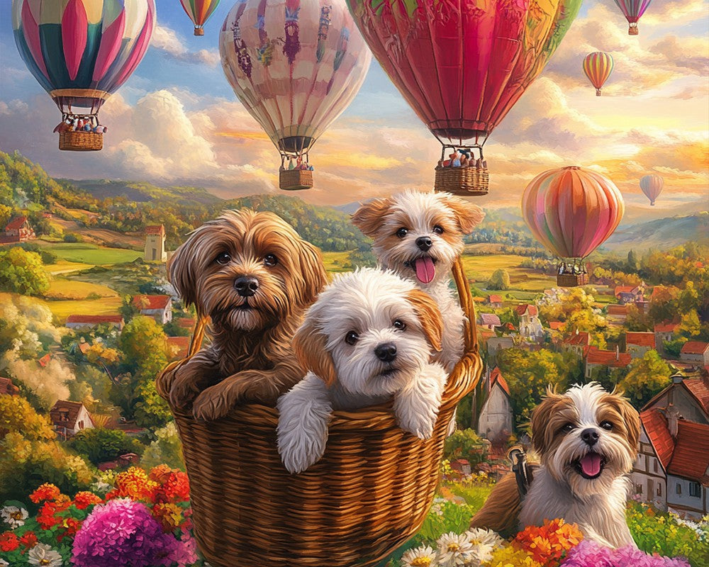Dogs Relaxing in Hot Air Balloon Basket