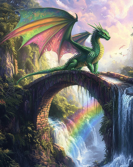 Emerald Dragon on Colorful Rocks