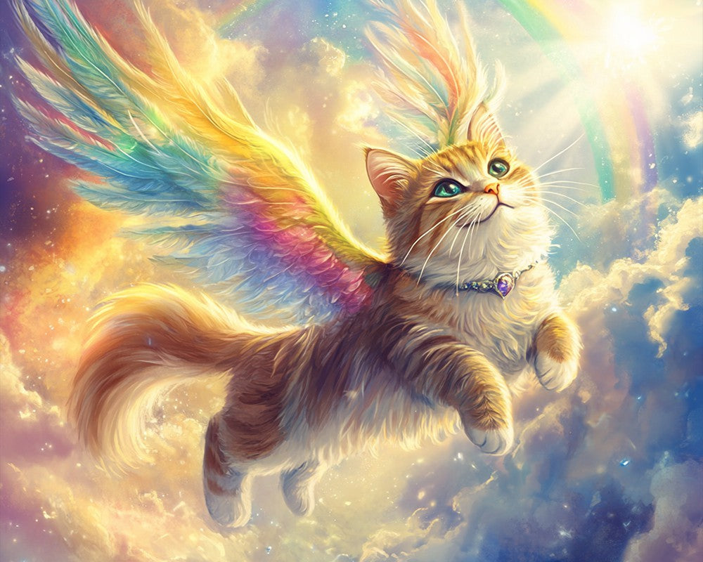 Feather winged cat flying