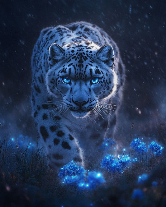Giant Snow Leopard in Fog