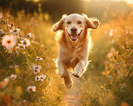 Golden Retriever on Country Road