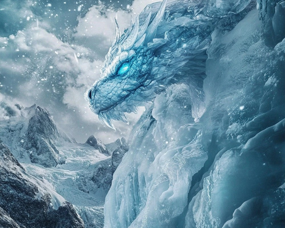 Ice Dragon on Snowy Mountain