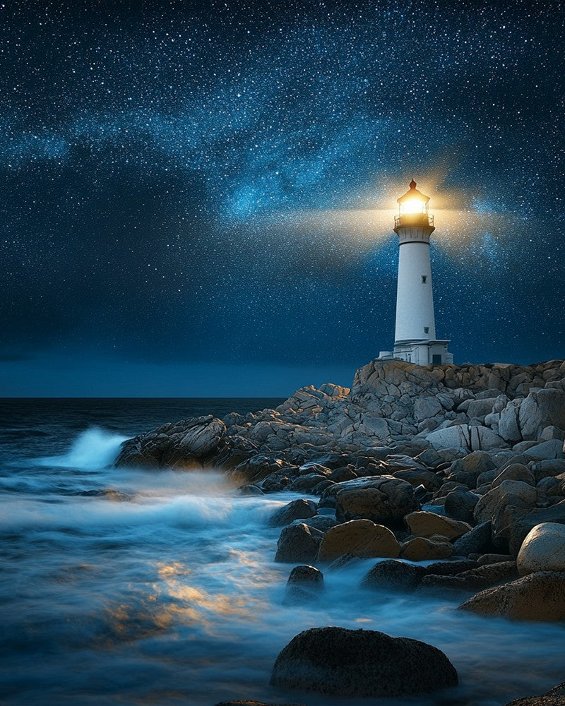 Lonely Lighthouse on the Rocks
