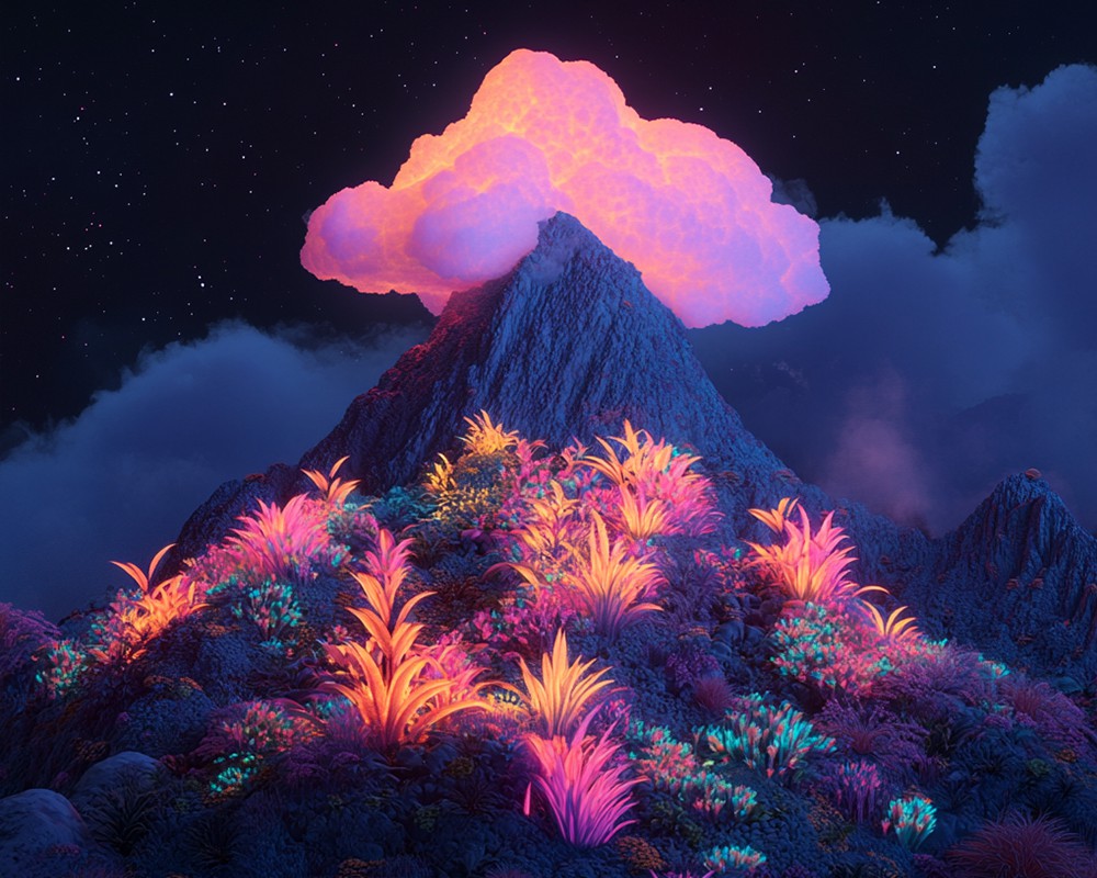 Mountain with Fluorescent Plants
