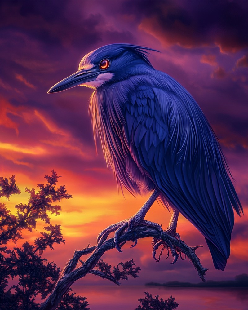 Night Heron Perched at Twilight